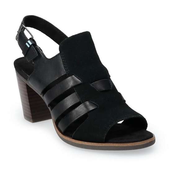 TOMS Black Majorca Heel Sandals Size 6.5, Suede & Leather - Picture 3 of 8